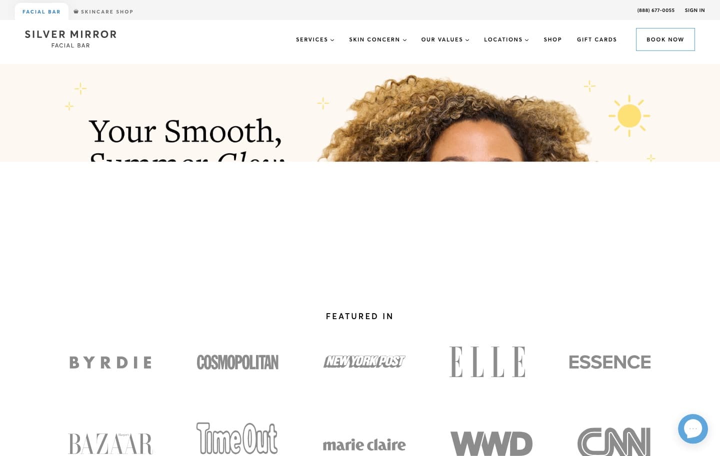 Silver Mirror Facial Bar — website preview